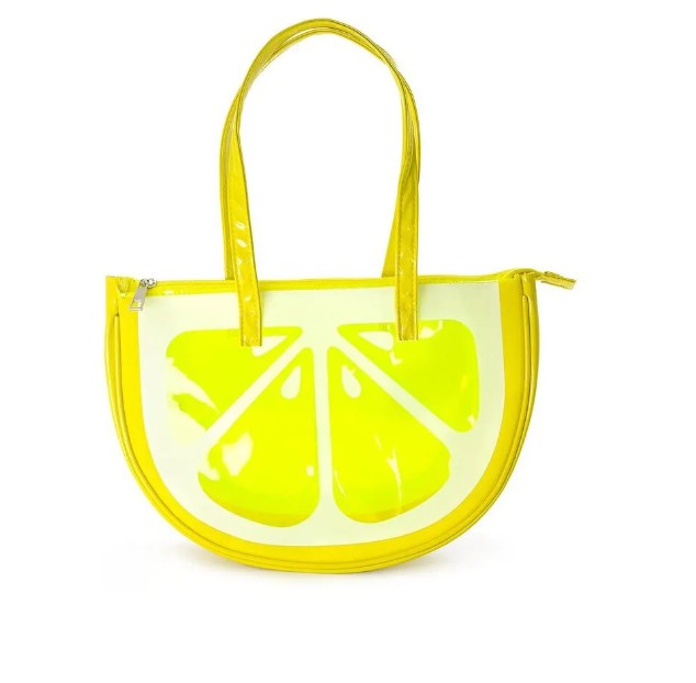 Bolsa de playa transparente en forma de limón amarillo