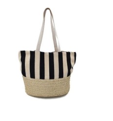 Bolsa de playa diseño en rayas negras con beige