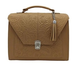 Bolsa en Piel Vacuno Cincelada Fana Mercedes Camel