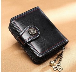 Cartera corta Mujer Viney Plegable Cuero color Negro