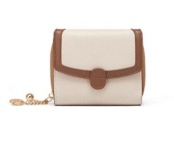 Cartera corta de cuero Cnoles para mujer color Beige/Marrón