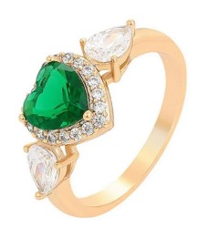 Anillo Compromiso Promesa Corazon Esmeralda Oro 14K Laminado Dorado 6