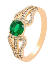 Anillo Compromiso Esmeralda Y Cristales Oro 14k Laminado Dorado 9