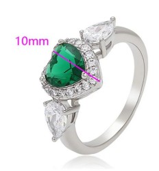 Anillo Compromiso Promesa Corazon Esmeralda Oro 14K Laminado Blanco 7