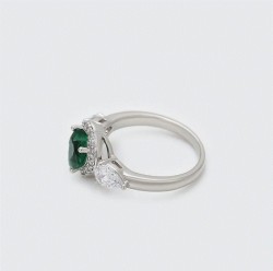 Anillo Compromiso Promesa Corazon Esmeralda Oro 14K Laminado Blanco 7