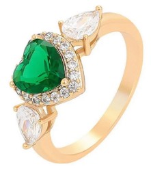 Anillo Compromiso Promesa Corazon Esmeralda Oro 14K Laminado Dorado 7