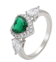 Anillo Compromiso Promesa Corazon Esmeralda Oro 14K Laminado Blanco 8