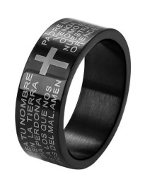 Argolla Unisex Padre Nuestro Oro Negro Laminado 5 Talla