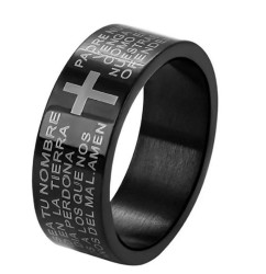 Argolla Unisex Padre Nuestro Oro Negro Laminado 11 Talla