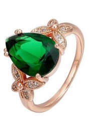Anillo Esmeralda Mariposas Cristal Oro Rosa 14k Laminado 6