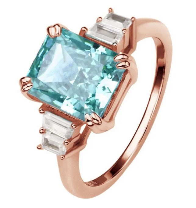 Anillo Tessa azul de plata .925 con baño de oro rosa 18k talla 5.