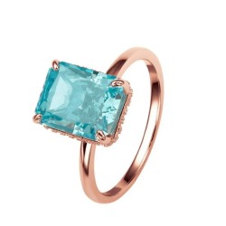 Anillo Amalia azul de plata .925 bañado en oro rosa de 18K talla 6.