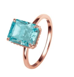 Anillo Amalia azul de plata .925 bañado en oro rosa de 18K talla 5.