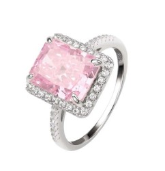 Anillo Violette rosa hecho de plata .925 bañado en platino talla 7