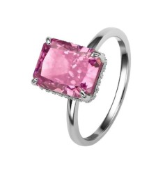 Anillo Amalia rosa de plata .925 bañado en platino talla 6.