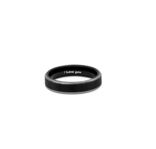 Argolla Briseida color negro con plateado de acero inoxidable talla 5