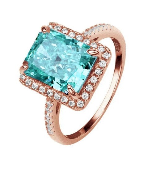Anillo Violette aqua hecho de plata .925 bañado en oro rosa18K talla 7