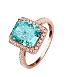 Anillo Violette aqua hecho de plata .925 bañado en oro rosa18K talla 5