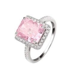 Anillo Violette rosa hecho de plata .925 bañado en platino talla 5