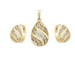 Set Collar, Dije y Arracadas Gota Cristales Oro 14K Laminado Dorado