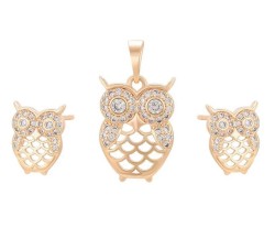 Collar y Aretes Buho Cristales Austriacos Oro 18K Laminado Dorado