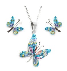 Set Collar y Aretes Mariposa Zvezda 0.925 Mujer Azul claro