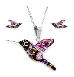 Set Collar y Aretes Colibrí Zvezda 0.925 Mujer Morado