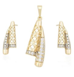 Set Collar y Aretes Dama Filigrana Cristales Oro 14K Laminado Dorado