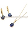 Collar Y Aretes Gota Con Zafiro Cristal Oro 14k Laminado Dorado