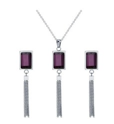 Juego Collar Y Aretes Cristal Amatista Dama Oro Laminado Blanco