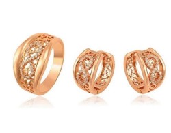 Anillo Y Arracadas Infinito Cristales Oro 18k Laminado Rosa 7