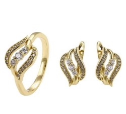 Aretes Y Anillo Cristal Oro Laminado Dama Dorado 6