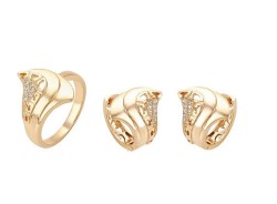 Aretes Huggies Y Anillo Oro Laminado Cristales Dama Dorado 9 Talla