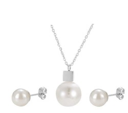 Collar Y Aretes Con Perlas Cultivadas Oro 18k Laminado Blanco