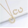 Collar Y Aretes Clavo Cristales Oro 14k Laminado Dorado