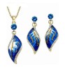 Collar Y Aretes Hoja Cristal Oro 18k Laminado Azul