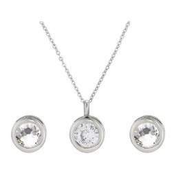 Juego Dije C/ Cadena Y Aretes Cristal Dama Oro Laminado