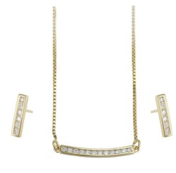 Collar y Aretes Barra Churumbela Cristales Oro 14K Laminado