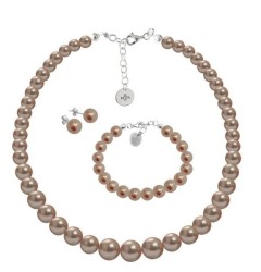 Collar aretes y pulsera Perlas de cristal Oro Rosa plata .925 Zvezda
