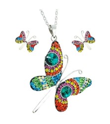 Collar y Aretes Mariposa Multicolor plata .925 Zvezda