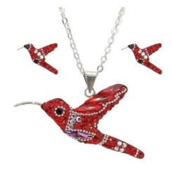 Collar y Aretes Colibrí Rojo plata .925 Zvezda