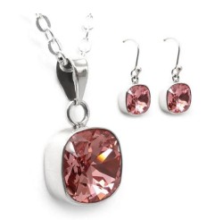 Collar y Aretes Cushion Rosa plata .925 Zvezda