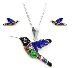Collar y Aretes Colibrí Multicolor plata .925 Zvezda