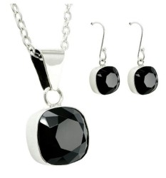 Collar y Aretes Cushion Negro plata .925 Zvezda