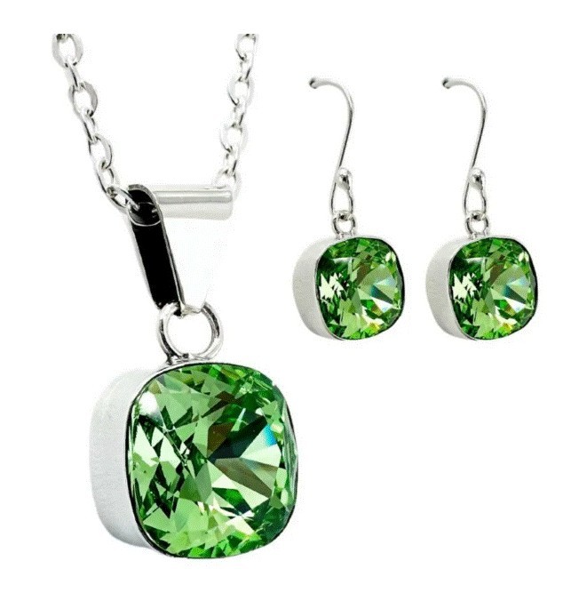 Collar y Aretes Cushion Verde Claro plata .925 Zvezda