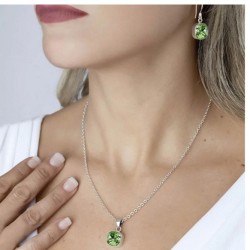 Collar y Aretes Cushion Verde Claro plata .925 Zvezda