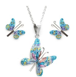 Collar y Aretes Mariposa Azul Claro plata .925 Zvezda