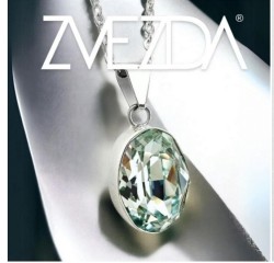 Collar y aretes Oval verde claro con plata .925 Zvezda