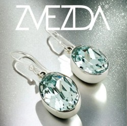 Collar y aretes Oval verde claro con plata .925 Zvezda