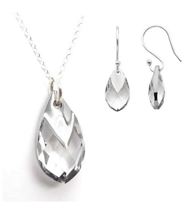 Collar y aretes Pear Shaped cristal con plata .925 Zvezda